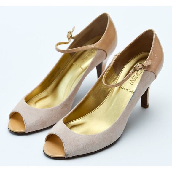 J.Crew Cossette Mary Jane Peep Toe Pumps Size 8 Pink Suede Patent Leather - Picture 2 of 6